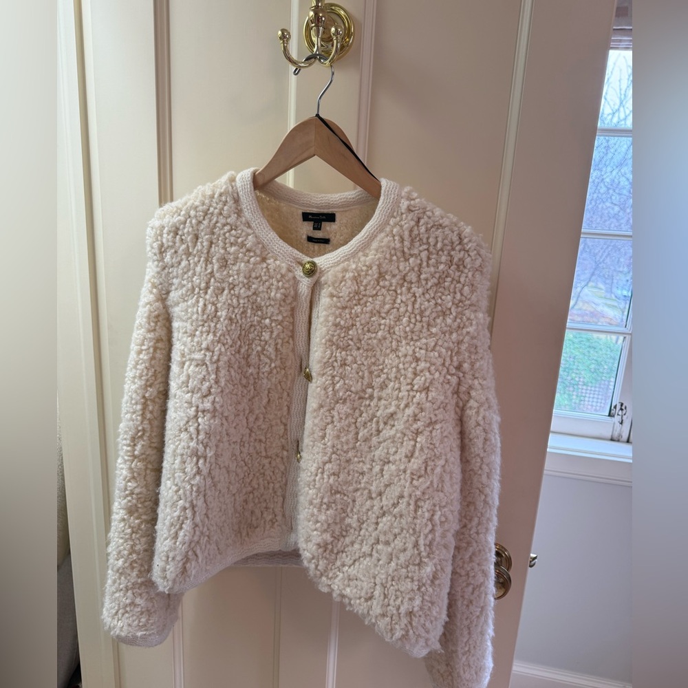 Cream fuzzy cardigan with gold buttons
